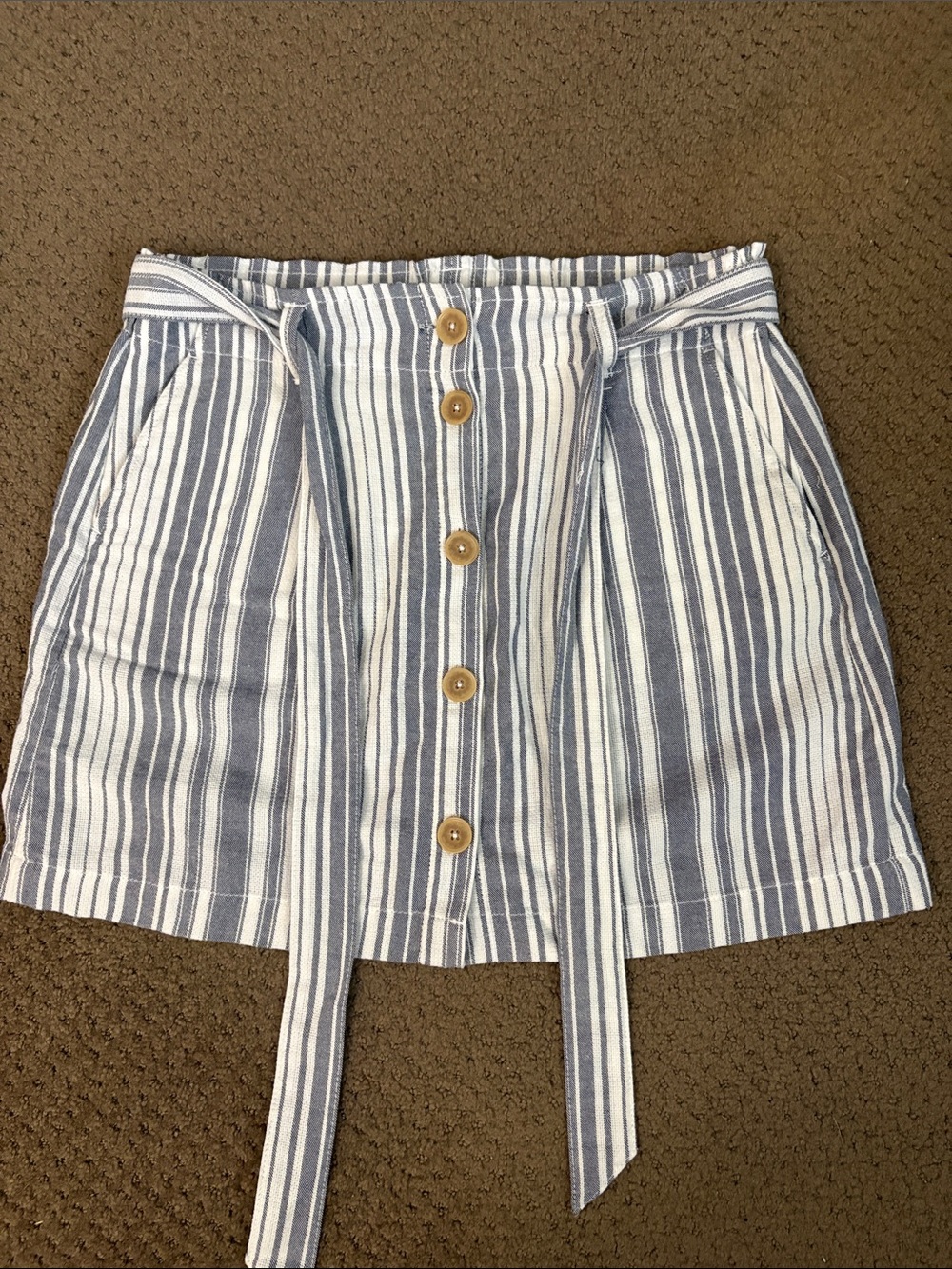 Sanctuary Striped Blue and White Button-Front Cotton Skirt with Tie Waist